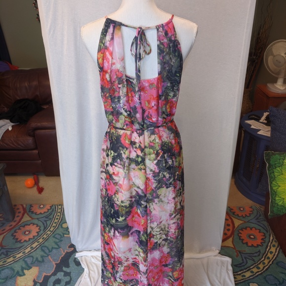 Maggy London Pink Floral Maxi Dress Tie in Front - Picture 4 of 6